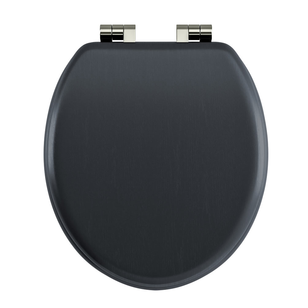 Imperial Lichfield Oxford Blue Grained Soft Close Seat - Polished Nickel Hinges